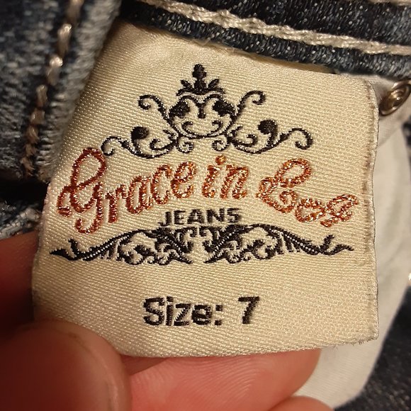 Grace in LA Girls Embellished Cropped Jeans Size 7 - Picture 7 of 8